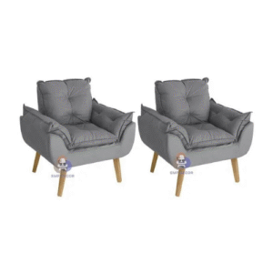 Kit 02 Poltrona/Cadeira Decorativa Glamour Cinza Com Pés Quadrado